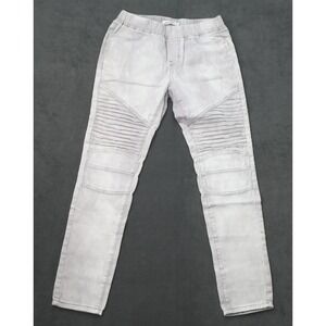 Peek a Boot Womens Gray Moto Skinny Pants Acid Wash Ribbed Knee Elastic Waist L